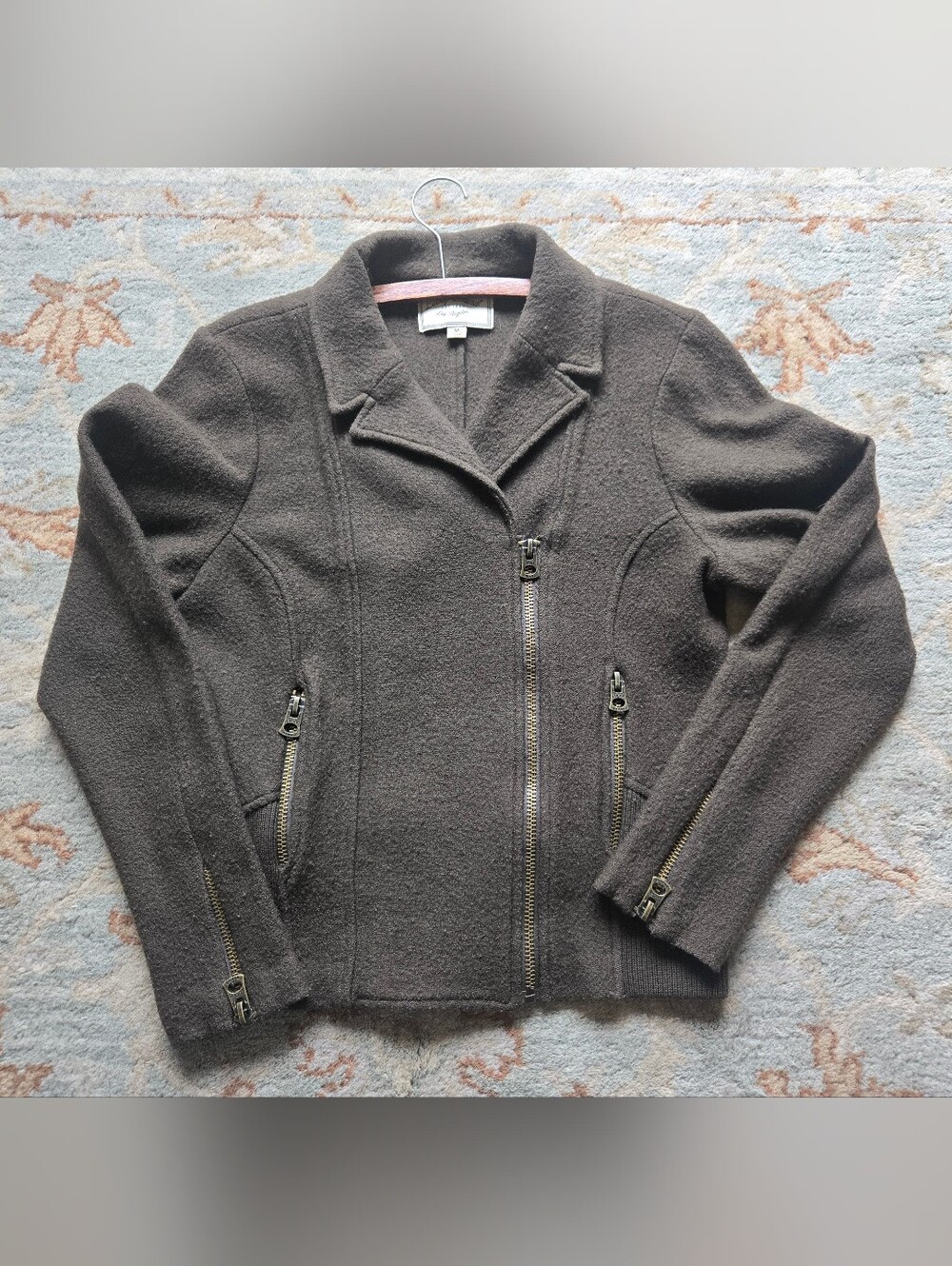 Lucky Brand Deep Olive Boiled Wool Moto Jacket In Sizen M.